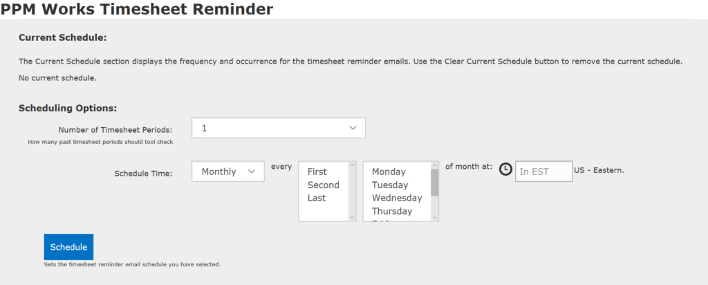 current schedule