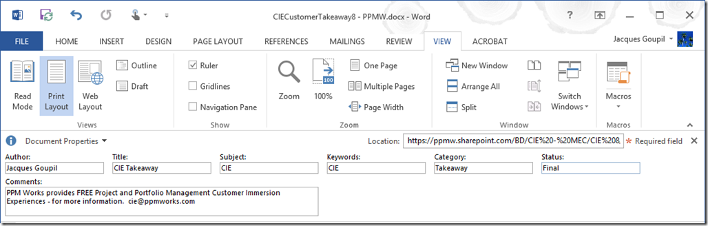 Document Information Panel is Missing in Office 2016