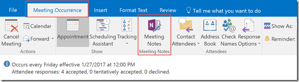 meeting occurrence tab for meeting notes 