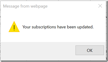 subscriptions have been updated message