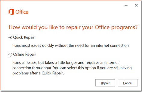 repair Microsoft Office programs