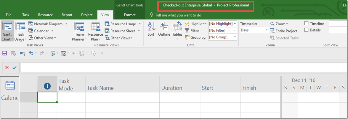 checked out enterprise global in project professional